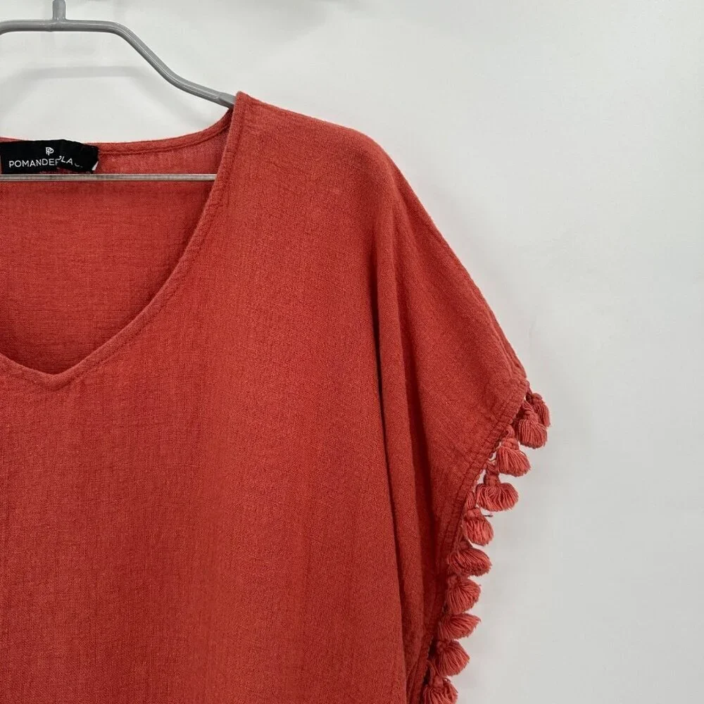 Pomander Place Rust Orange Ramie Katie Caftan Mini Length sz XS/S Swim Cover-up